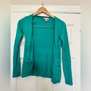 Lilly Pulitzer Cardigan Sweater Green Knit-Silk Lightweight Sz XS Preppy